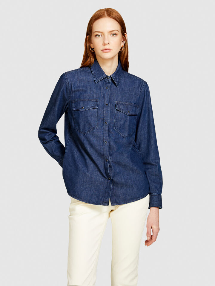 Camicia di jeans comfort fit - camicie da donna - Blu Scuro | Sisley image number 4